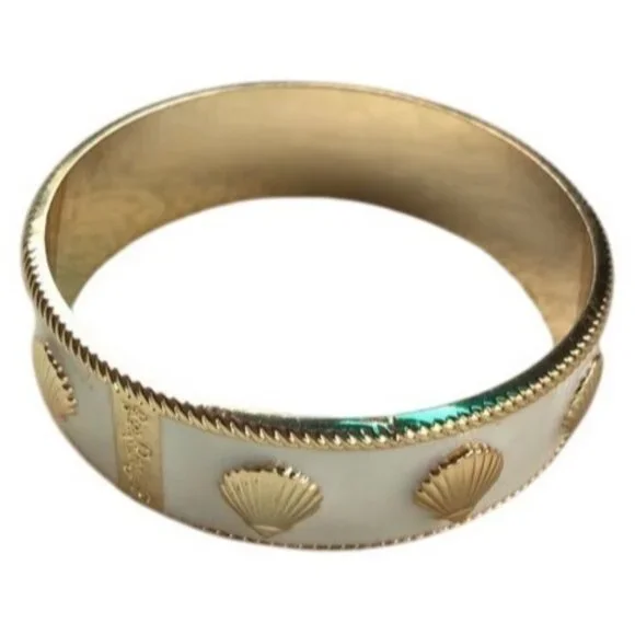 Lilly Pulitzer 2 pc Gold plated & enamel seashell bracelet & elephant key ring - Picture 2 of 9